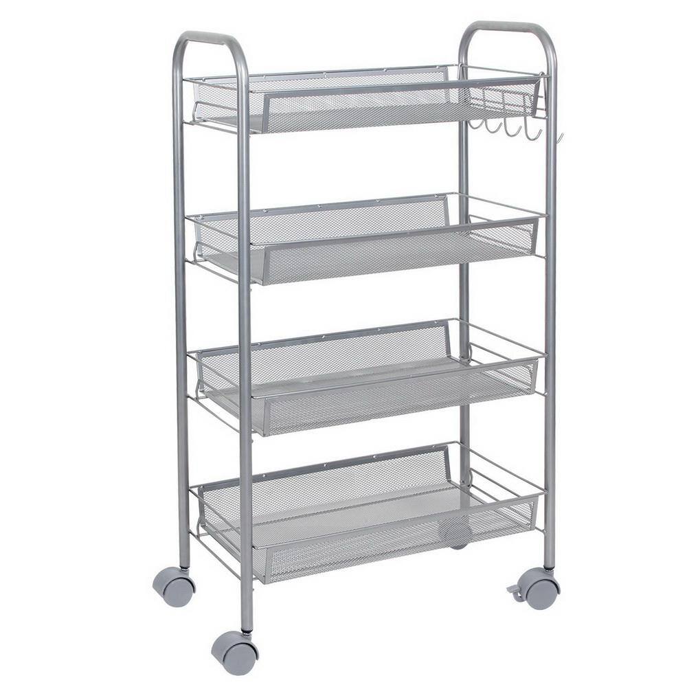 Karl home Multi-Functional Steel Removable 4-Wheeled Storage Cart in Silver 302589548257