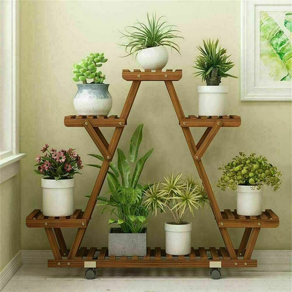 Rectangular Multi Tiered Plant Stand Rolling Flower Pot Rack   35.8x9.9x31.9in