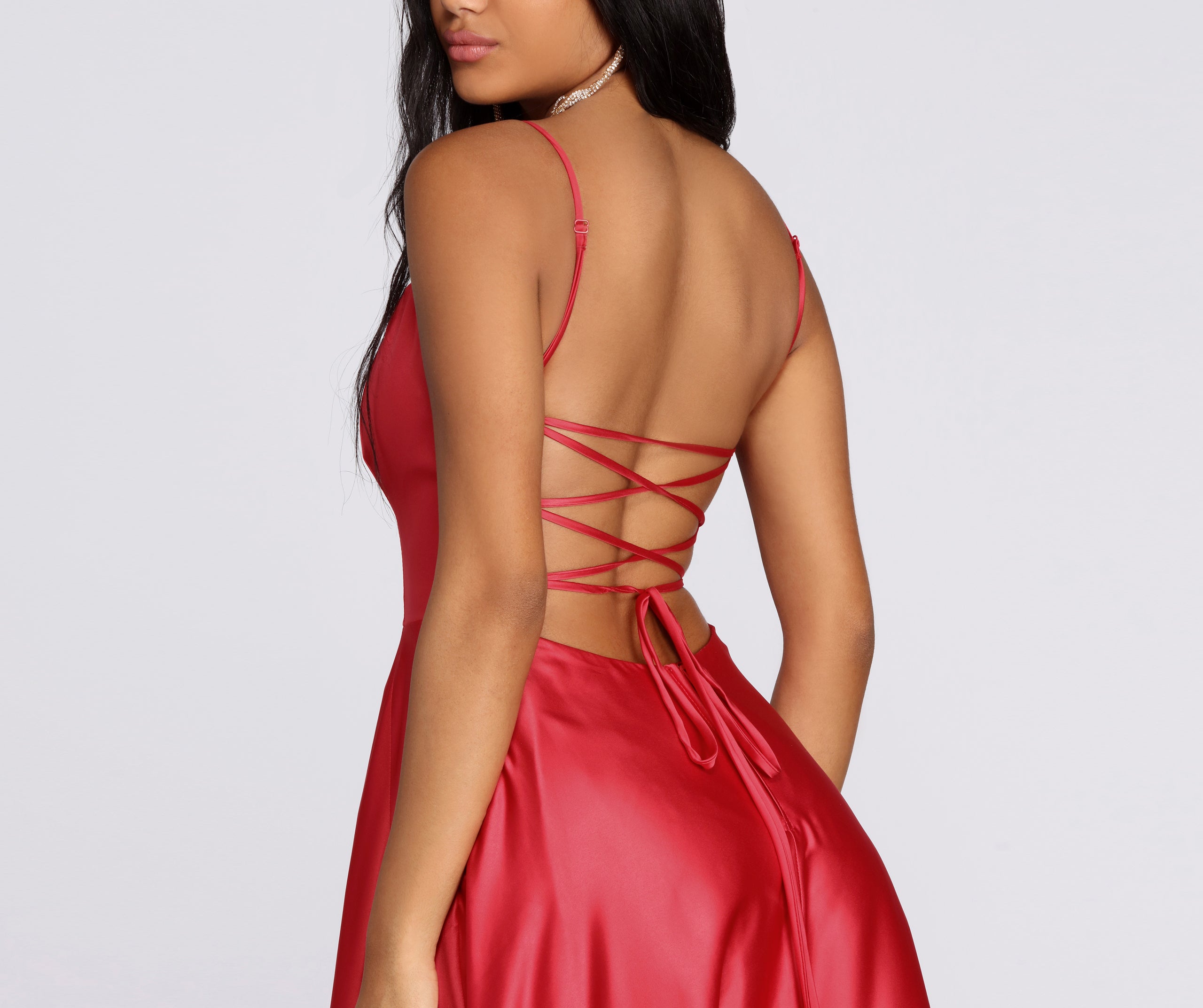 Hallie Formal Satin Lattice Dress