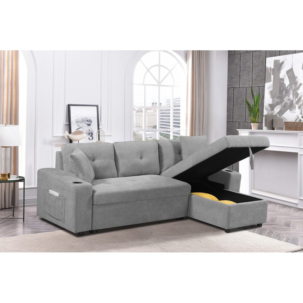 Right facing Sectional Sofa with Footrest  Convertible Corner Sofa with Armrest Storage