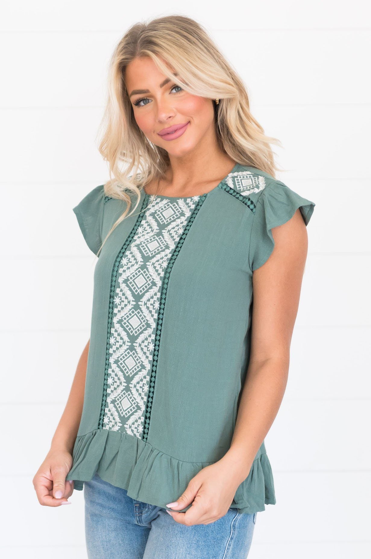 Turn Back Time Embroidered Modest Blouse