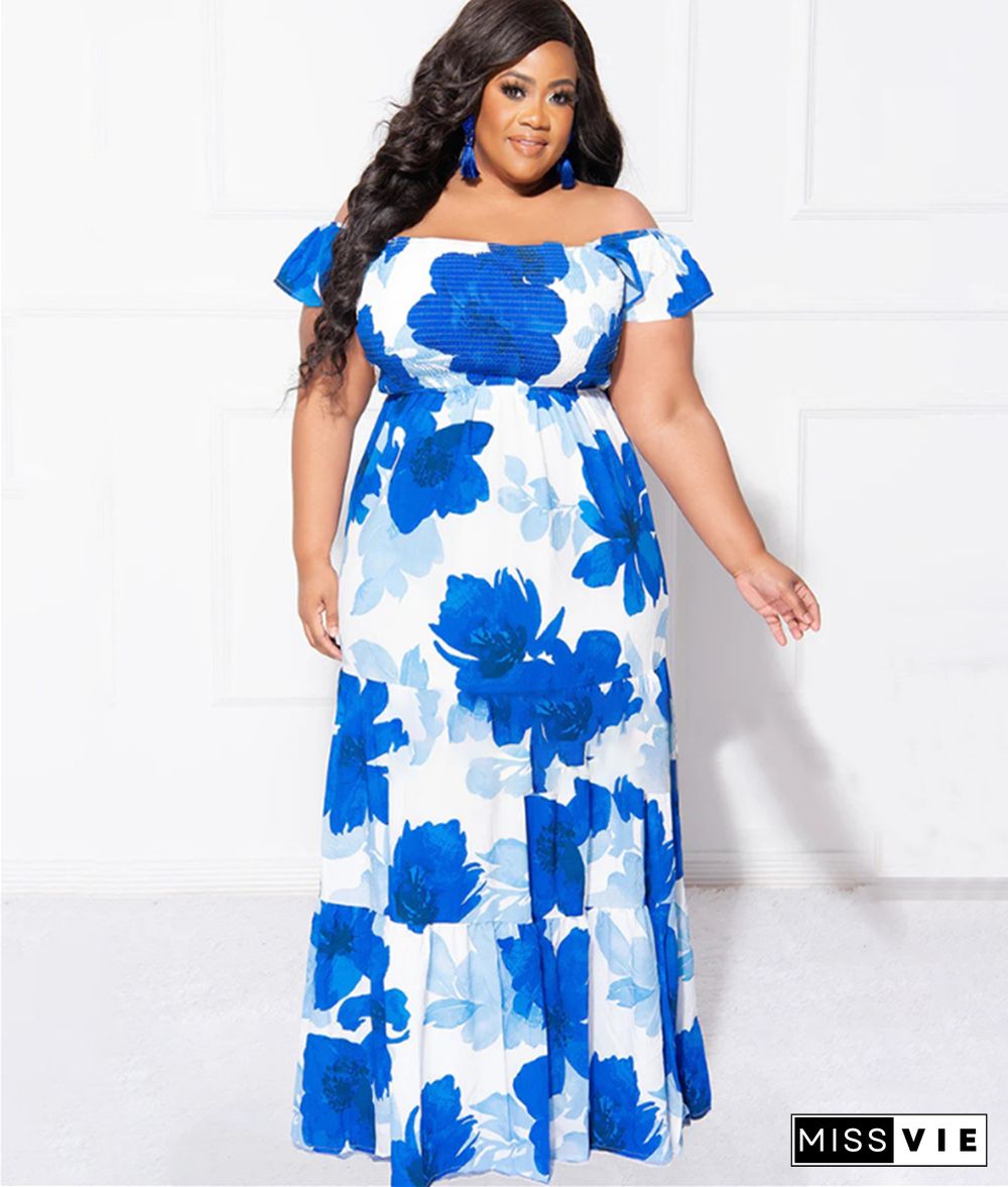 Floral Print Off Shoulder Loose Plus Size Dresses