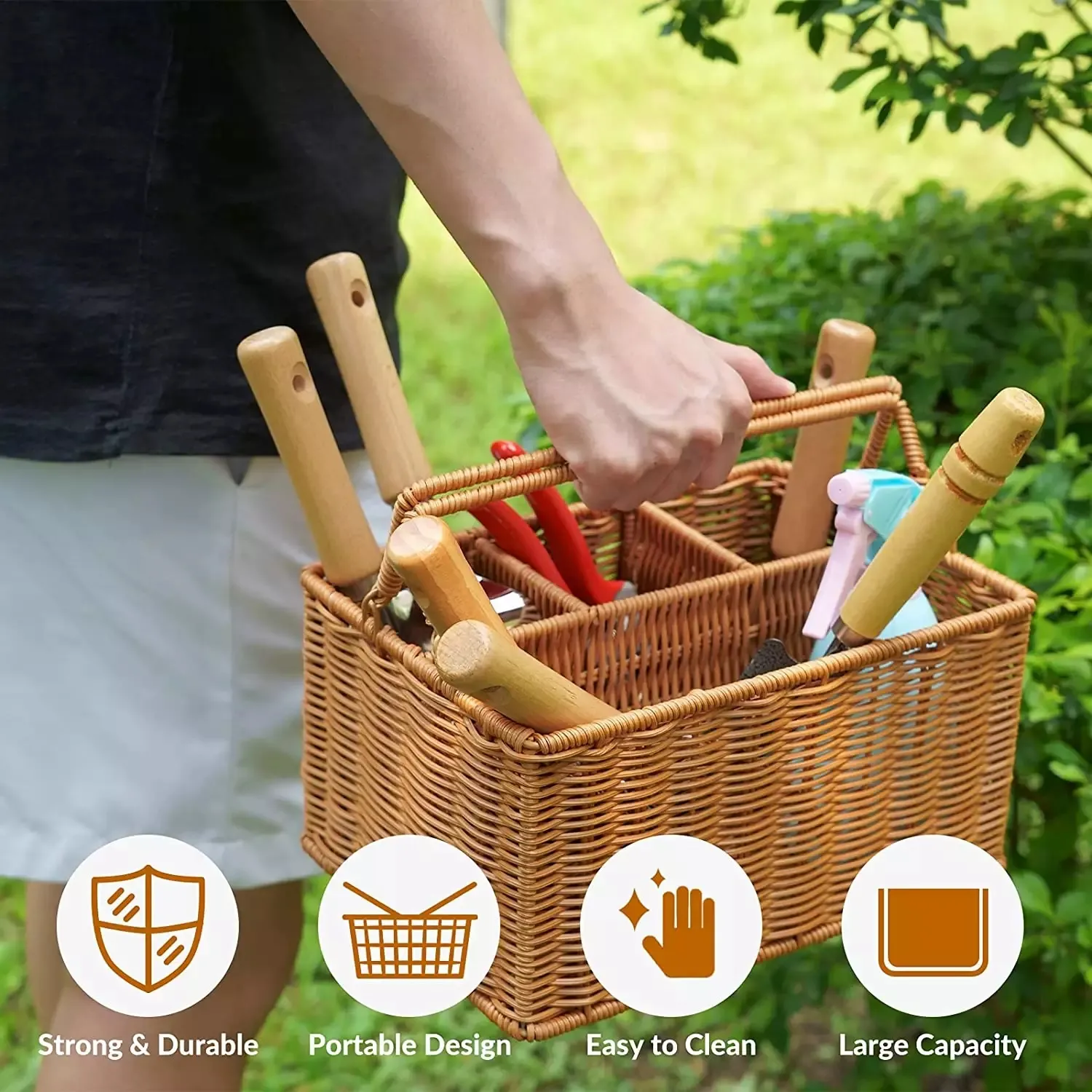 8 Piece Garden Tool Set with Basket Cute Indoor Plants Stainless Steel Gardening Hand Tools Kit with Wood Handle