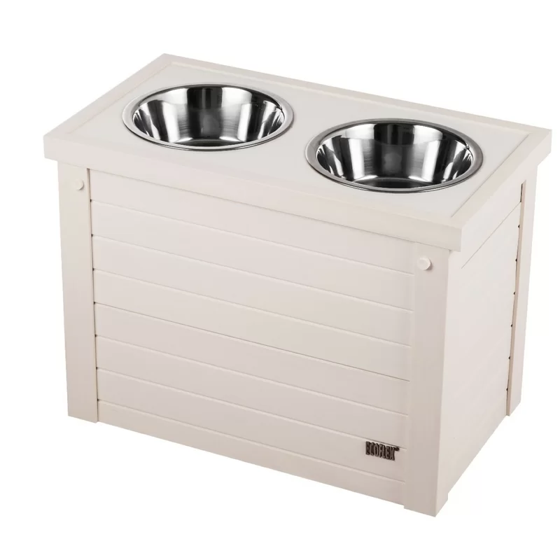 New Age Pet ecoFLEX Piedmont Pet Diner with Storage， Antique White， Large