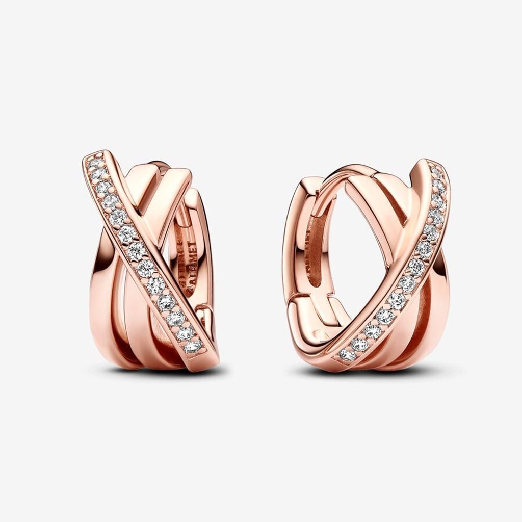 PANDORA  Crossover Pavé Hoop Earrings - Rose Gold