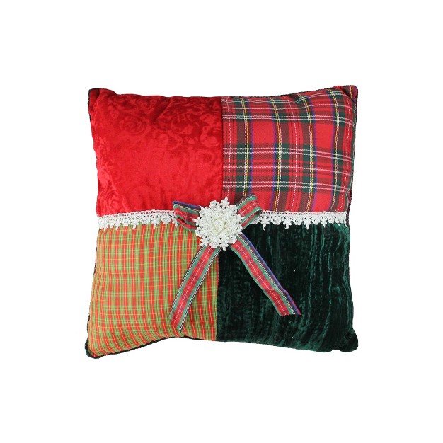 Red And Green Plaid Square Christmas Throw Pillow