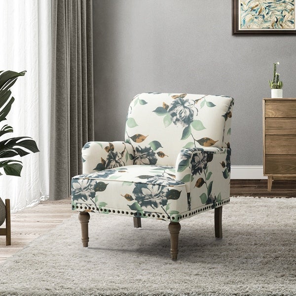 Geltrude Traditonal Floral Fabric Design Upholstered Accent Armchair with Turned Legs by HULALA HOME