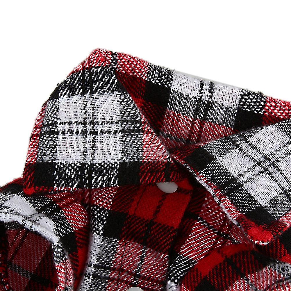 New Small Pet Dog Puppy Plaid T Shirt Lapel Coat Cat Jacket Clothes Costume Red L