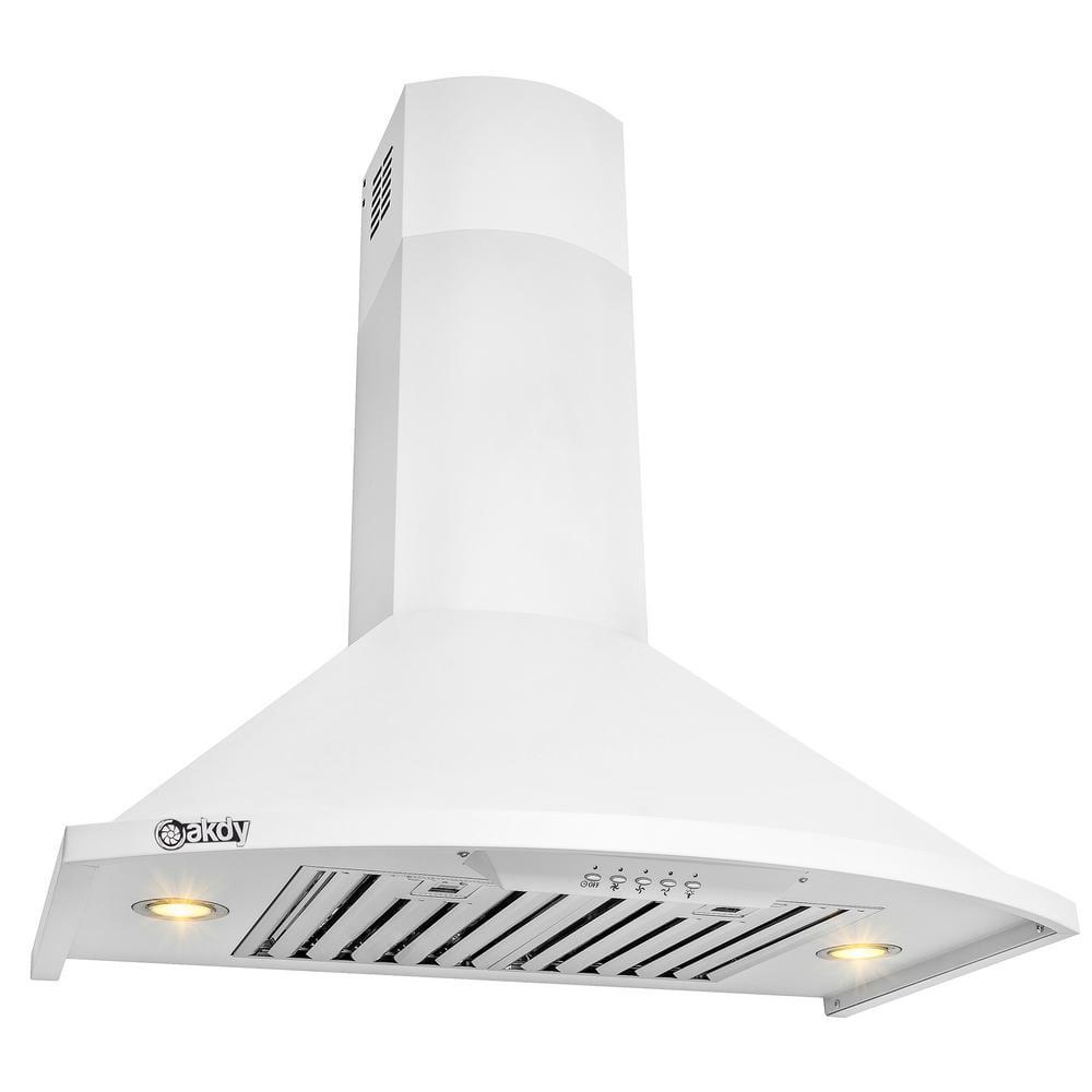 AKDY 30 in Convertible Kitchen Wall Mount Range Hood with Lights in White Painted Stainless Steel