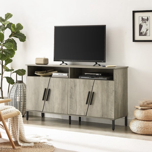 TV station with storage and open drawers， entertainment center console table