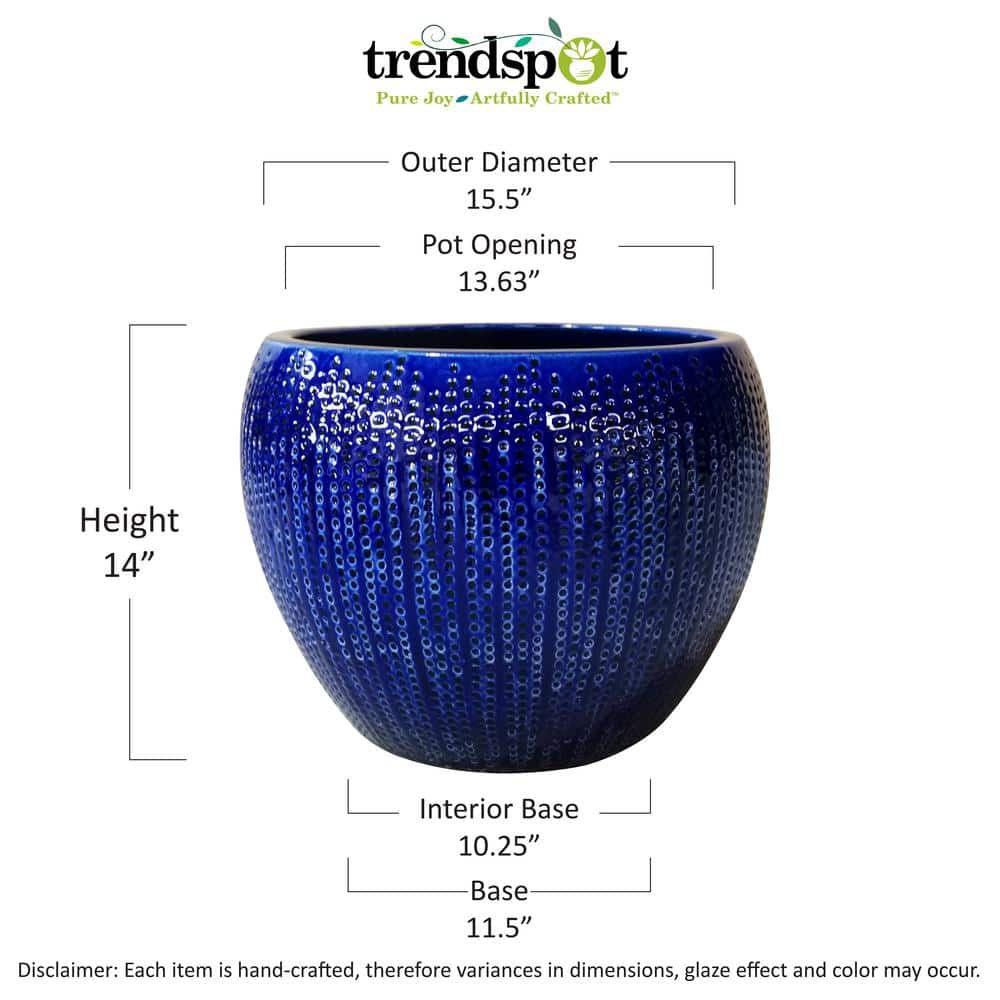 Trendspot 17 in. Dia Blue Calistoga Ceramic Planter CR01509N-17M