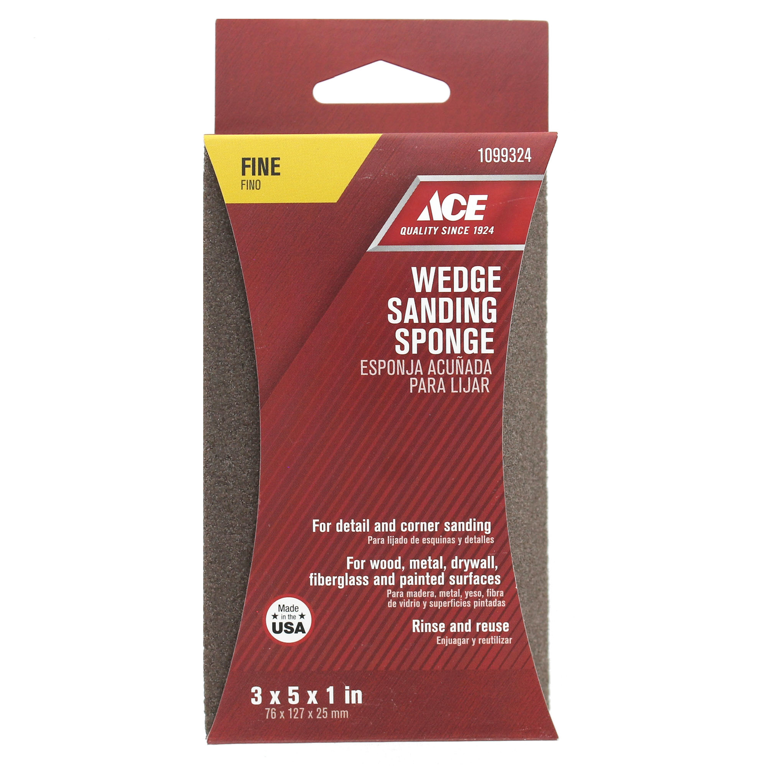 Ace 5 in. L X 3 in. W X 1 in. 120 Grit Fine Wedge Sanding Sponge