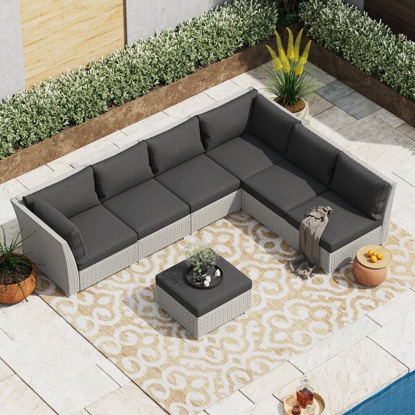 Corvus Oreanne 7piece Patio Rattan Sectional Conversation Set