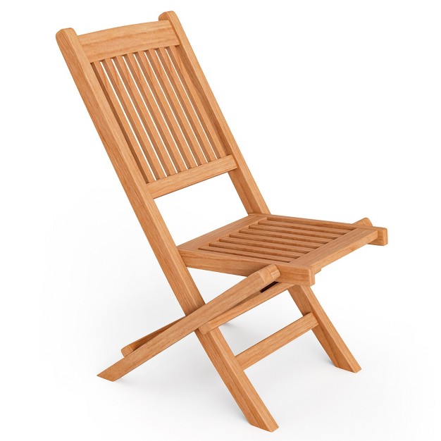 Costway Patio Folding Chair Solid Teak Wood Slatted Seat Natural Portable Outdoor