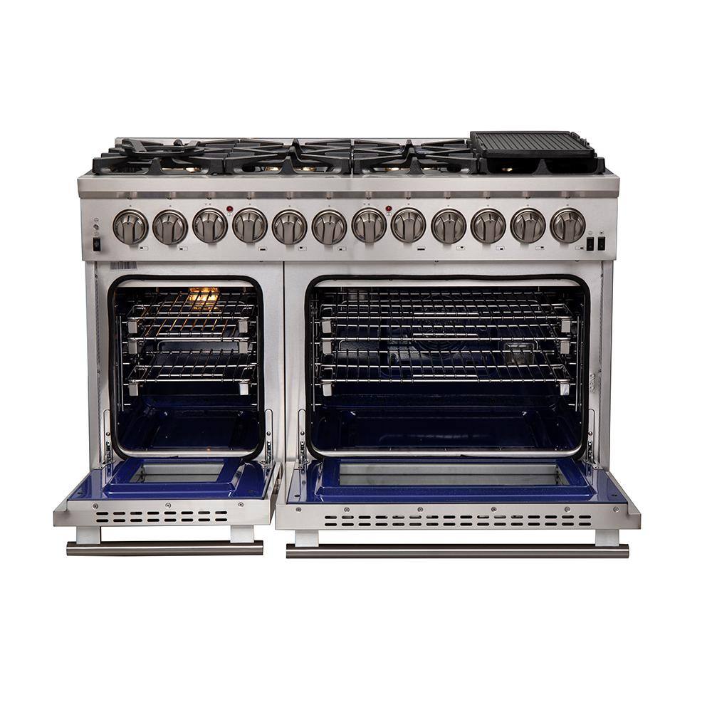 Forno Capriasca 48 in. 6.58 cu. ft. Gas Range with 8-Gas Burners and Double Electric 240-Volt Oven in Stainless Steel FFSGS6187-48