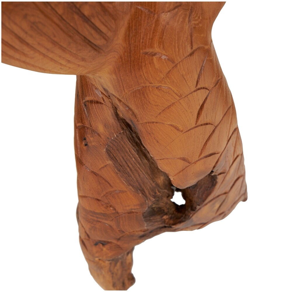 Brown Teak Wood Handmade Tail Live Edge Whale Sculpture with Intricate Carvings (Set of 3)