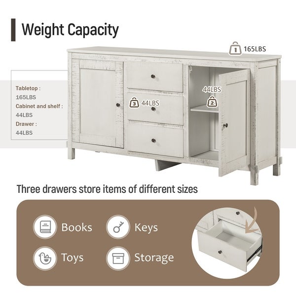 Nestfair Solid Wood Buffet Cabinet with 2 Storage Cabinets and Adjustable Shelves