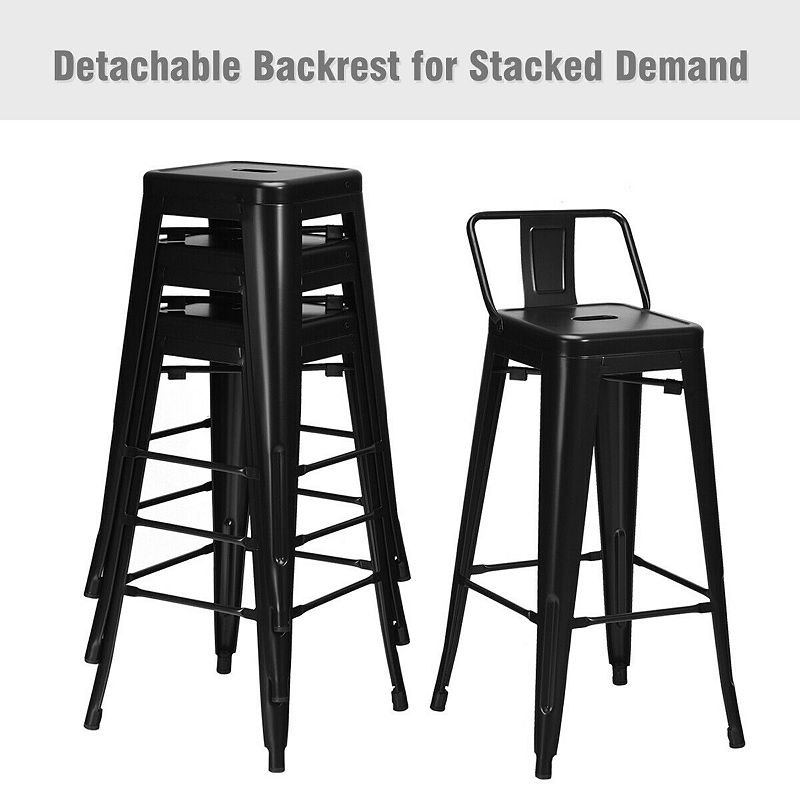 30 Inch Set of 4 Metal Counter Height Barstools with Low Back and Rubber Feet