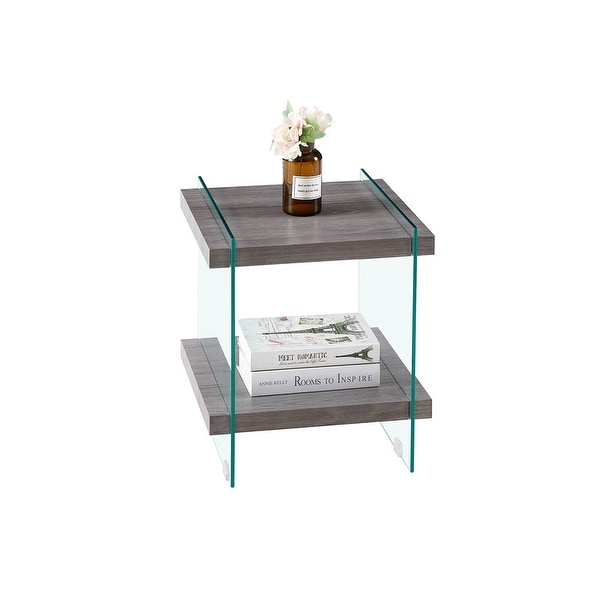 Modern nightstand end table with Sleek and Sturdy Tempered Glass Leg