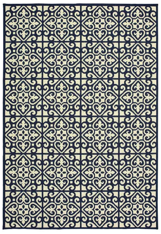 Marina 5 x 8 Medium Navy and Ivory Indoor-Outdoor Rug