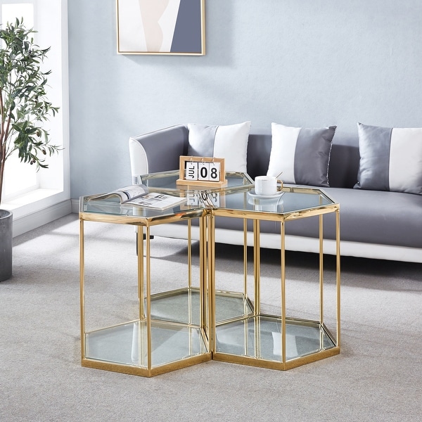 Stainless Steel Glass End Table with Gold Finish Frame