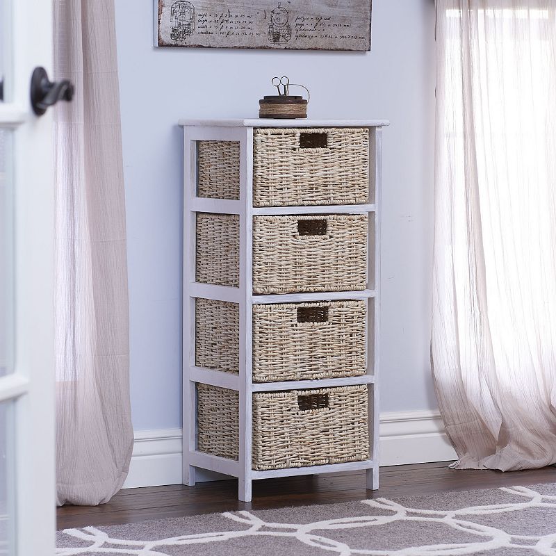 Household Essentials Whitewash 4-Basket Storage Chest