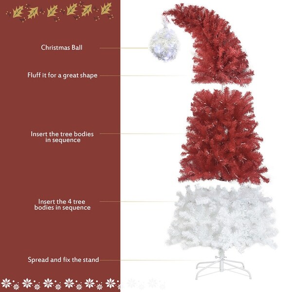 6FT Christmas Tree With Bendable Santa Hat Style Hinged Artificial Fir Bent Top Holiday Decoration