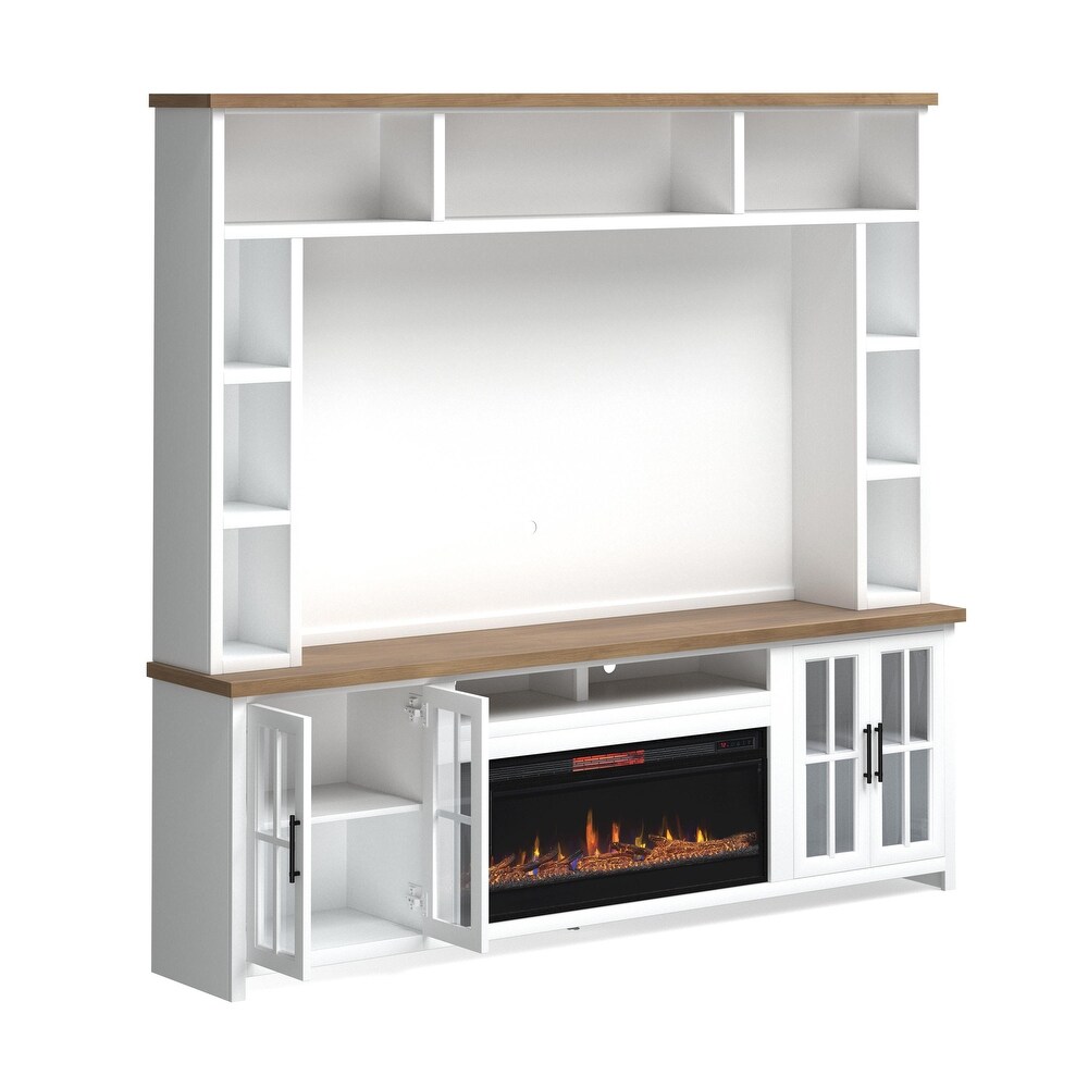 Bridgevine Home 99 inch Fireplace Entertainment Center for TVs up to 80 inches  No Assembly Required  Two Tone Finish