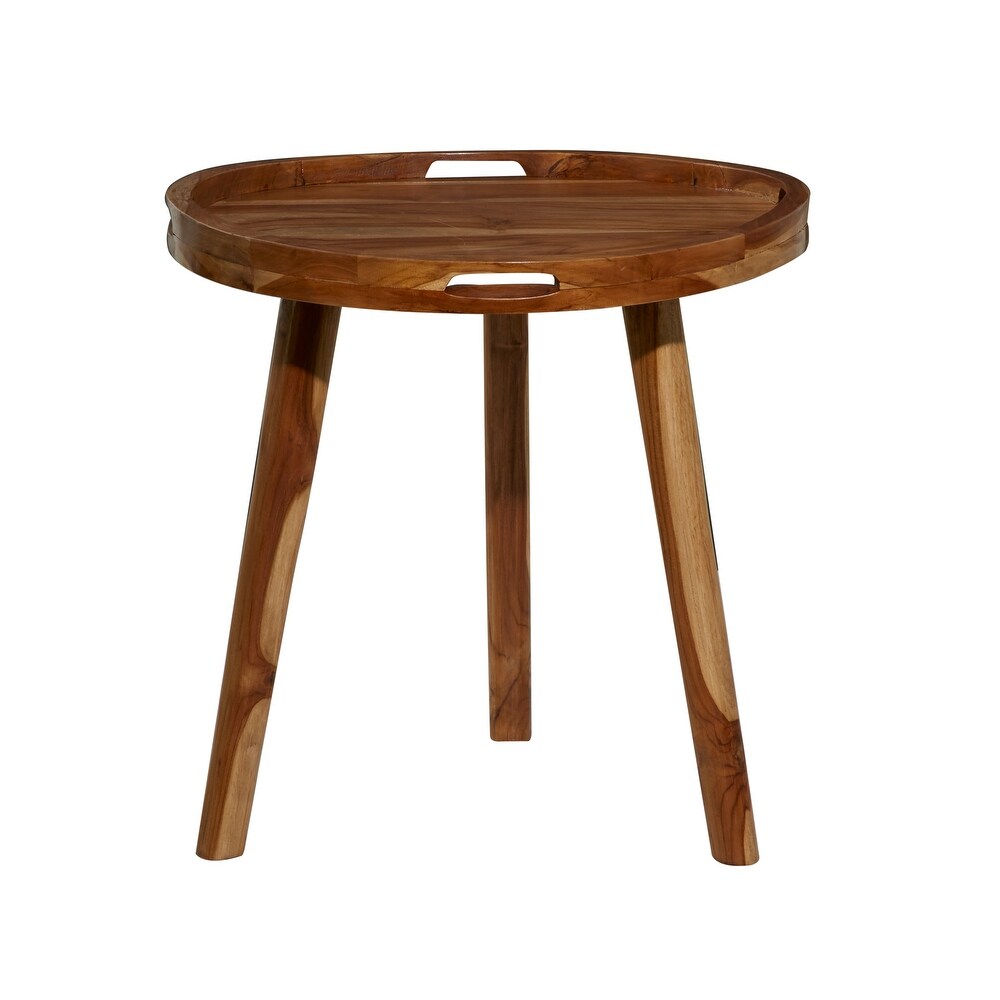 Brown Teak wood Contemporary Accent Table 24 x 24 x 24   24 x 24 x 24Round