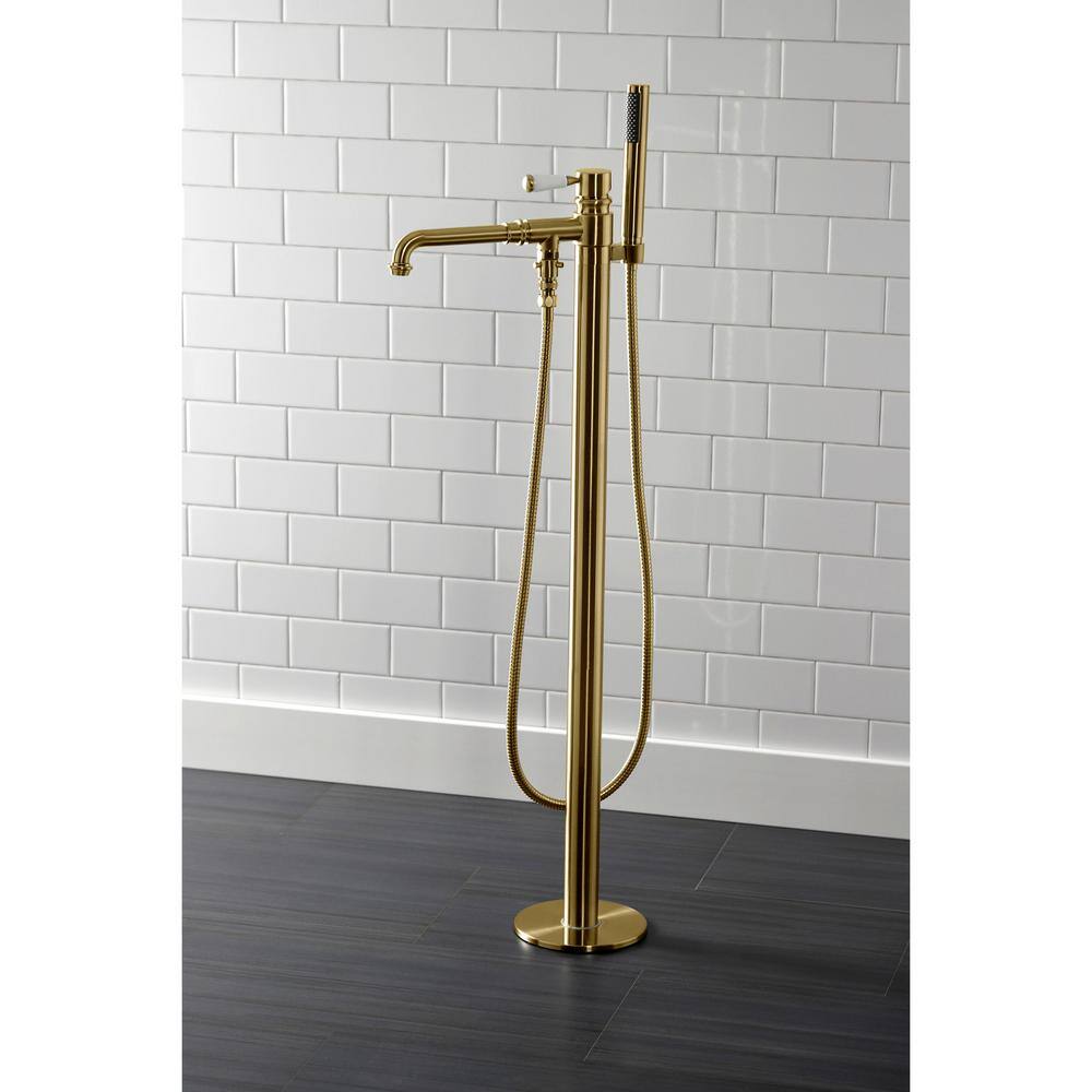 Kingston Brass Paris Single-Handle Freestanding Roman Tub Faucet with Hand Shower in Brushed Brass HKS7037DPL