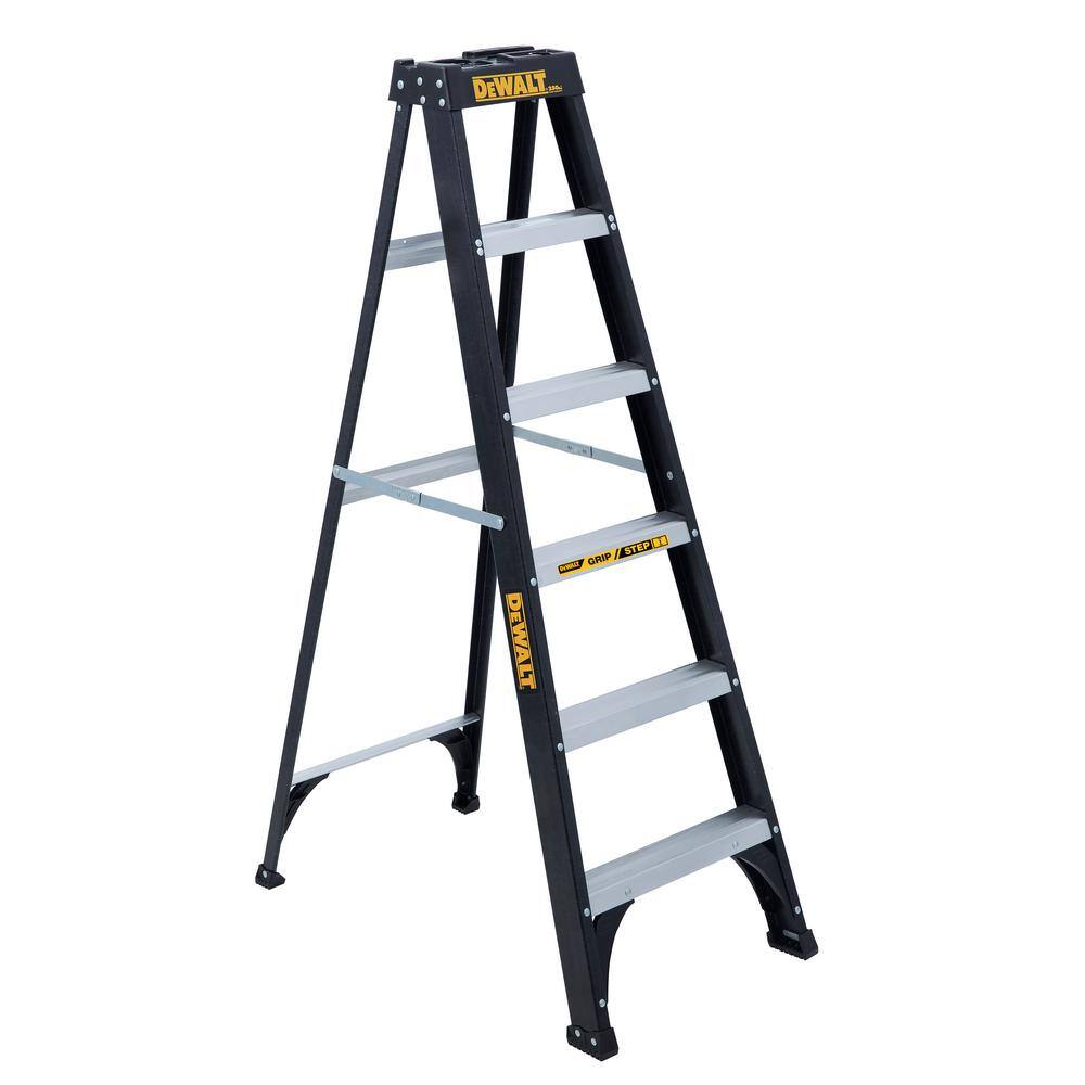 DW 6 ft. Fiberglass Step Ladder 10.4 ft. Reach Height Type 1 - 250 lbs. Expanded Work Step and Impact Absorption System DXL3110-06