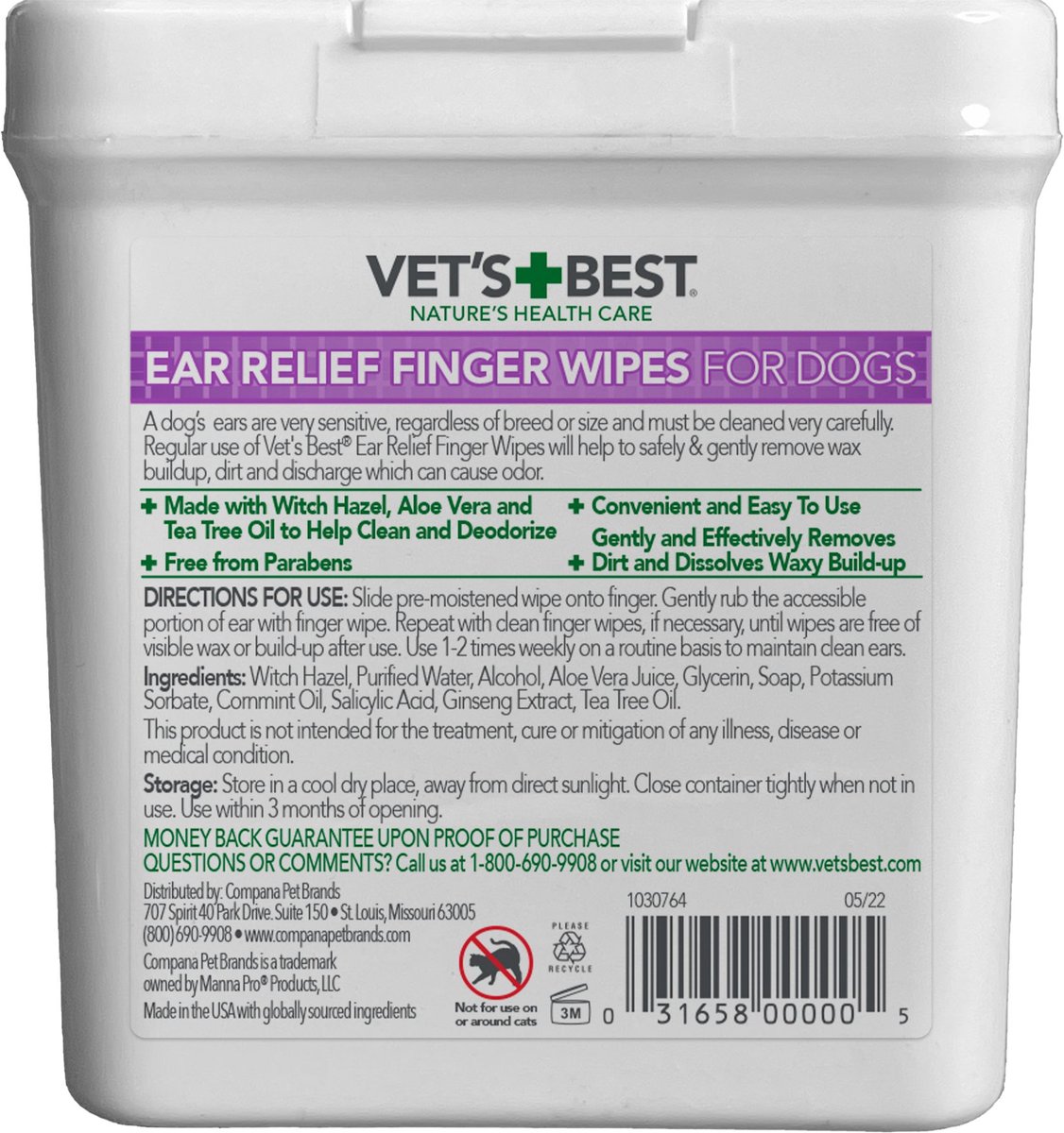 Vet's Best Ear Relief Finger Dog Wipes， 50 count