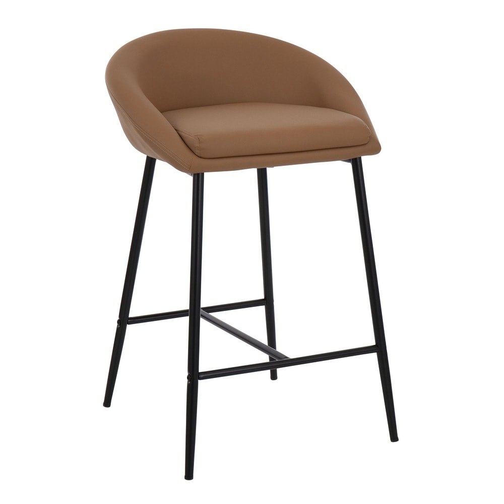 Contemporary Metal Frame Counter Stool with Faux Leather Cushion  Set of 2