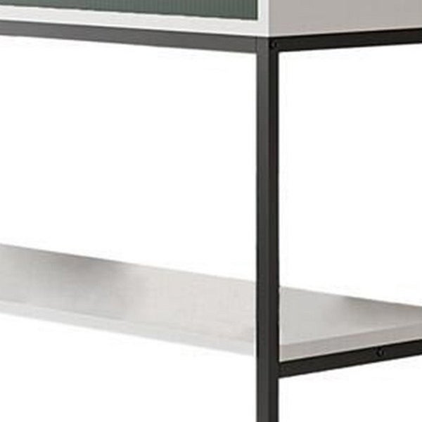 39 Inch Console Sideboard Table with Shelves and Drawer， White， Green - 39L x 11.5W x 31.5H， in inches