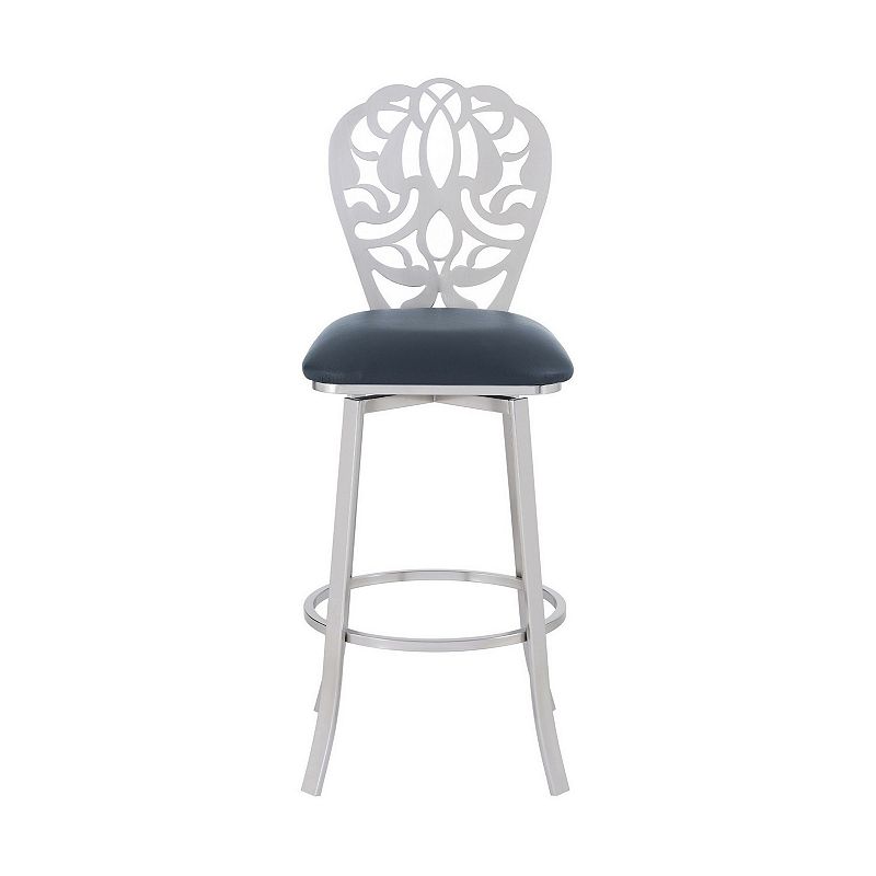 30 Inches Leatherette Barstool with Ornate Cut Out， Gray