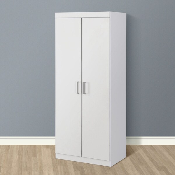 2-Door White Wardrobe/Armoires with Adjustable Shelf/Hanging Rod - - 36800592