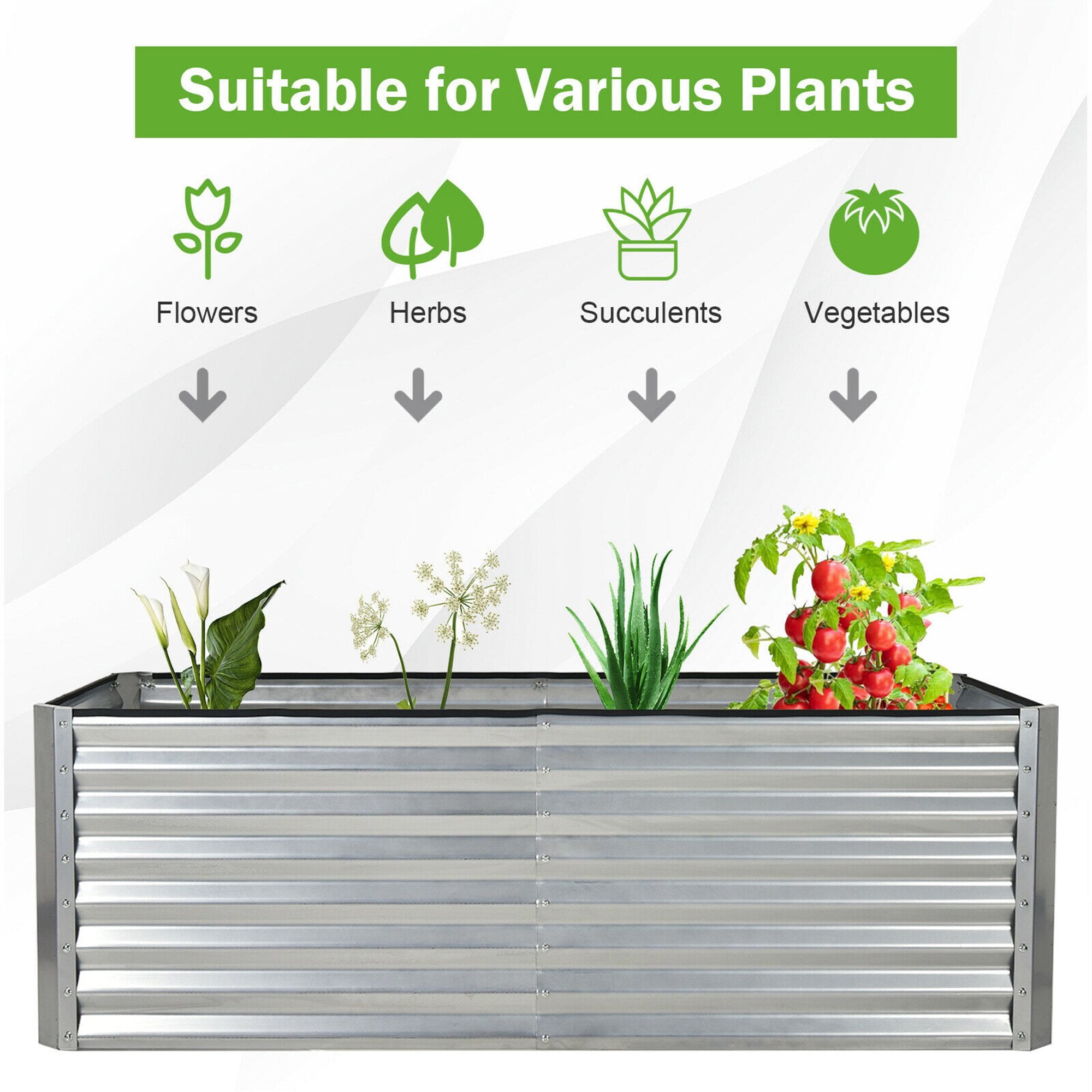 SEJOV 6x3x2ft Outdoor Metal Raised Garden Bed, Planter Box for Vegetables, Flowers, Herbs