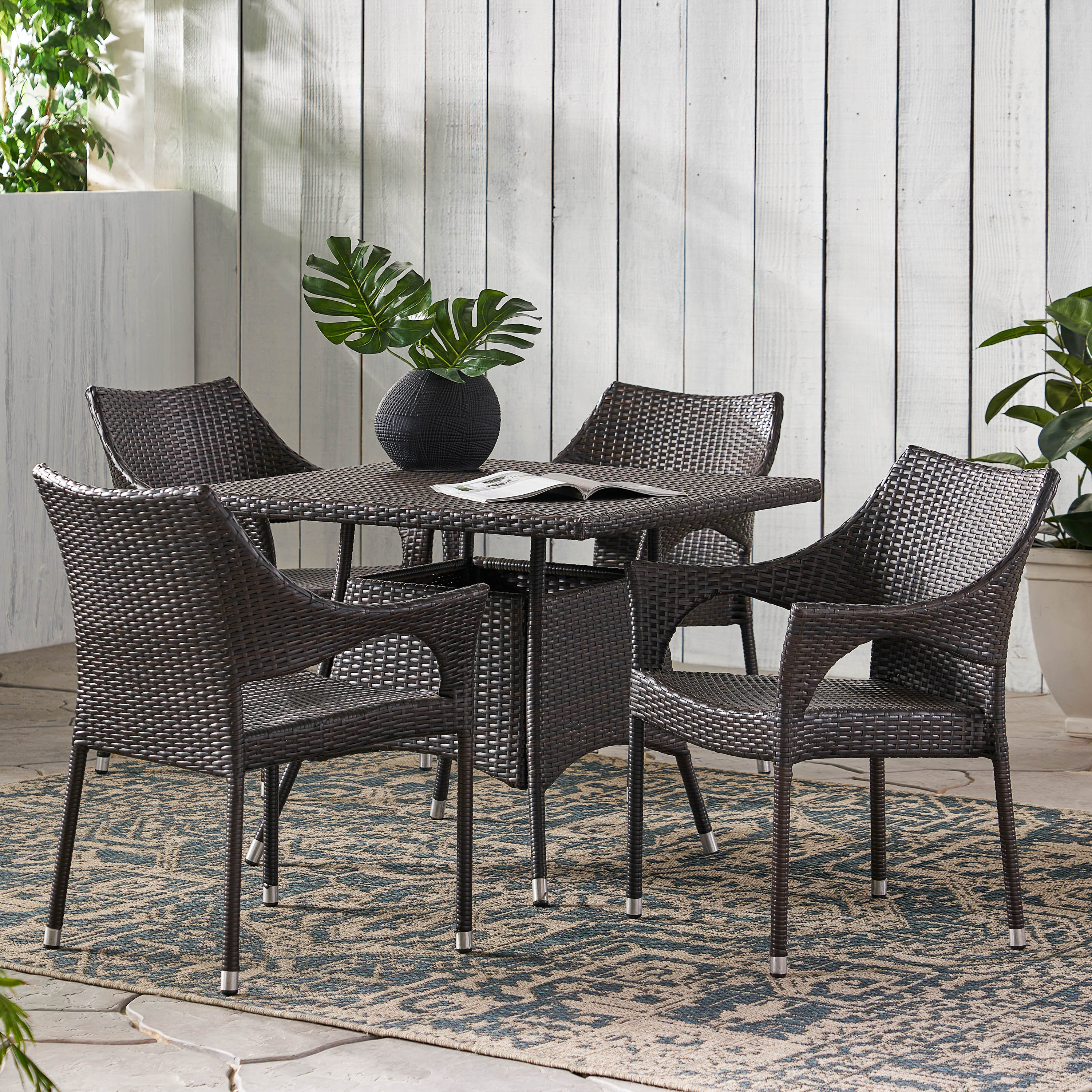 Clayton Outdoor 5pc Multibrown Wicker Square Dining Set