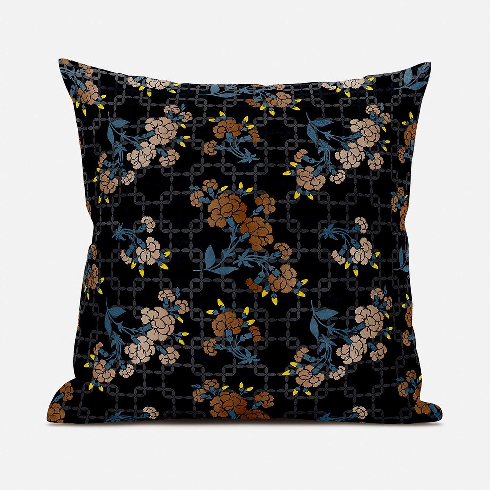 Amrita Sen Checkerboard Marigold Flowers Indoor Outdoor Pillow