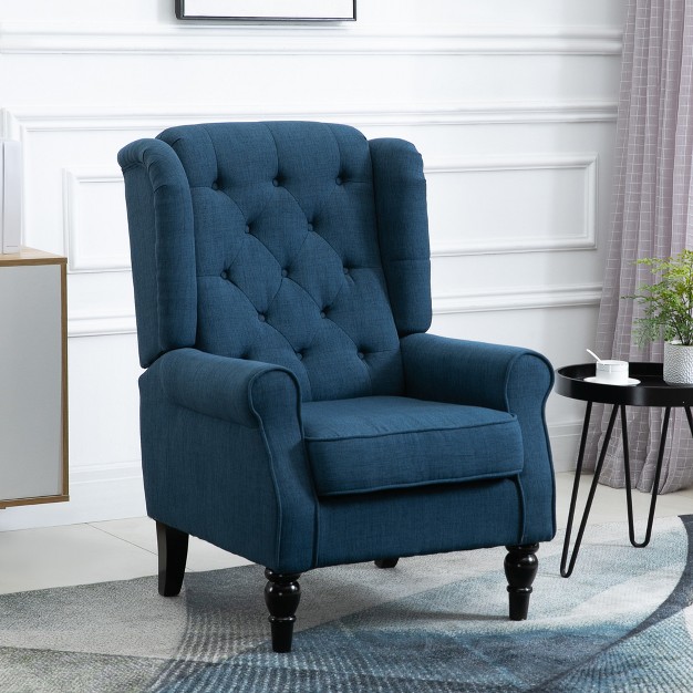 Homcom Button tufted Accent Chair With High Wingback Rounded Cushioned Armrests And Thick Padded Seat Set Of 2 Blue