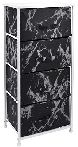 Sorbus Nightstand with 4 Drawers- White Frame, Black Marble Drawers