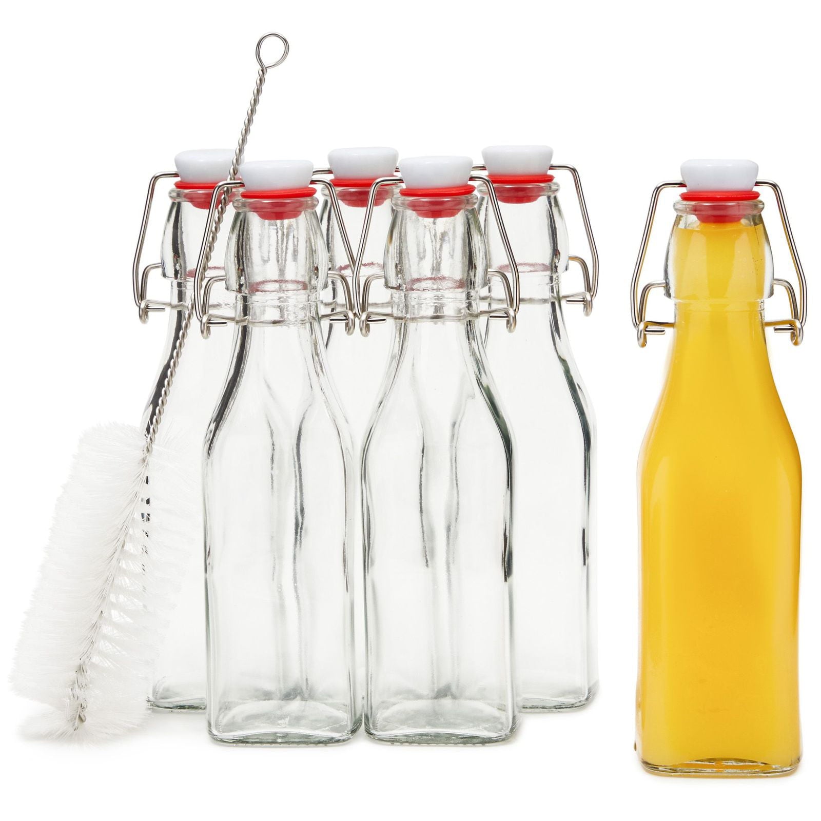 6 Pack Glass 8 oz Swing Top Bottles with Cleaning Brush， Kitchen Essentials