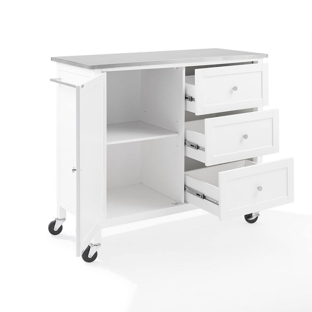 CROSLEY FURNITURE Soren White Kitchen Island with Stainless Steel Top KF30090SS-WH