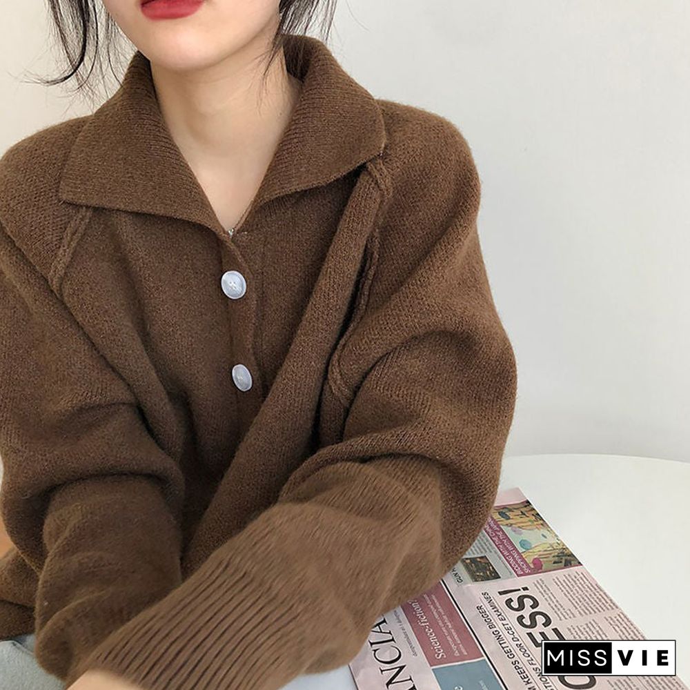 Cardigans For Women Korean Fashion Knitted Sweater Turn-Down Collar Thick Sweaters Vintage Button-Down Women Autumn Jacket