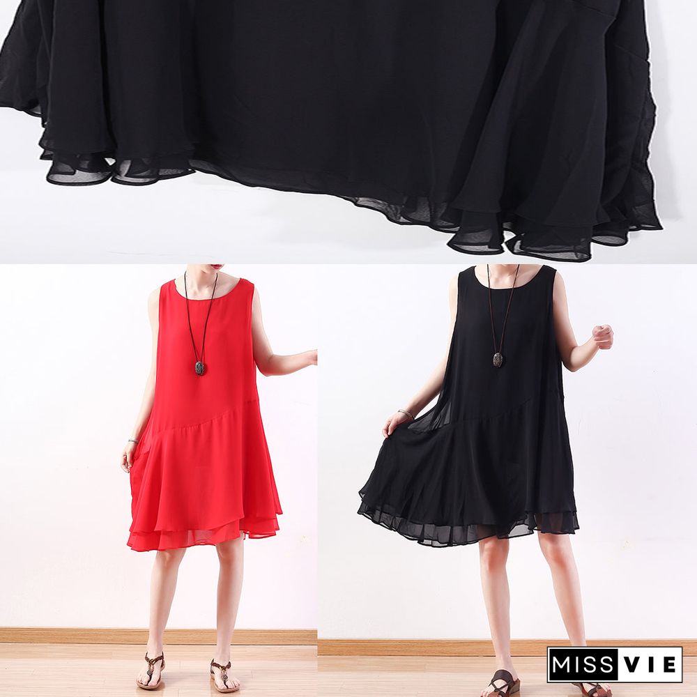 Italian black Chiffon outfit Korea linen sleeveless A Line summer Dresses