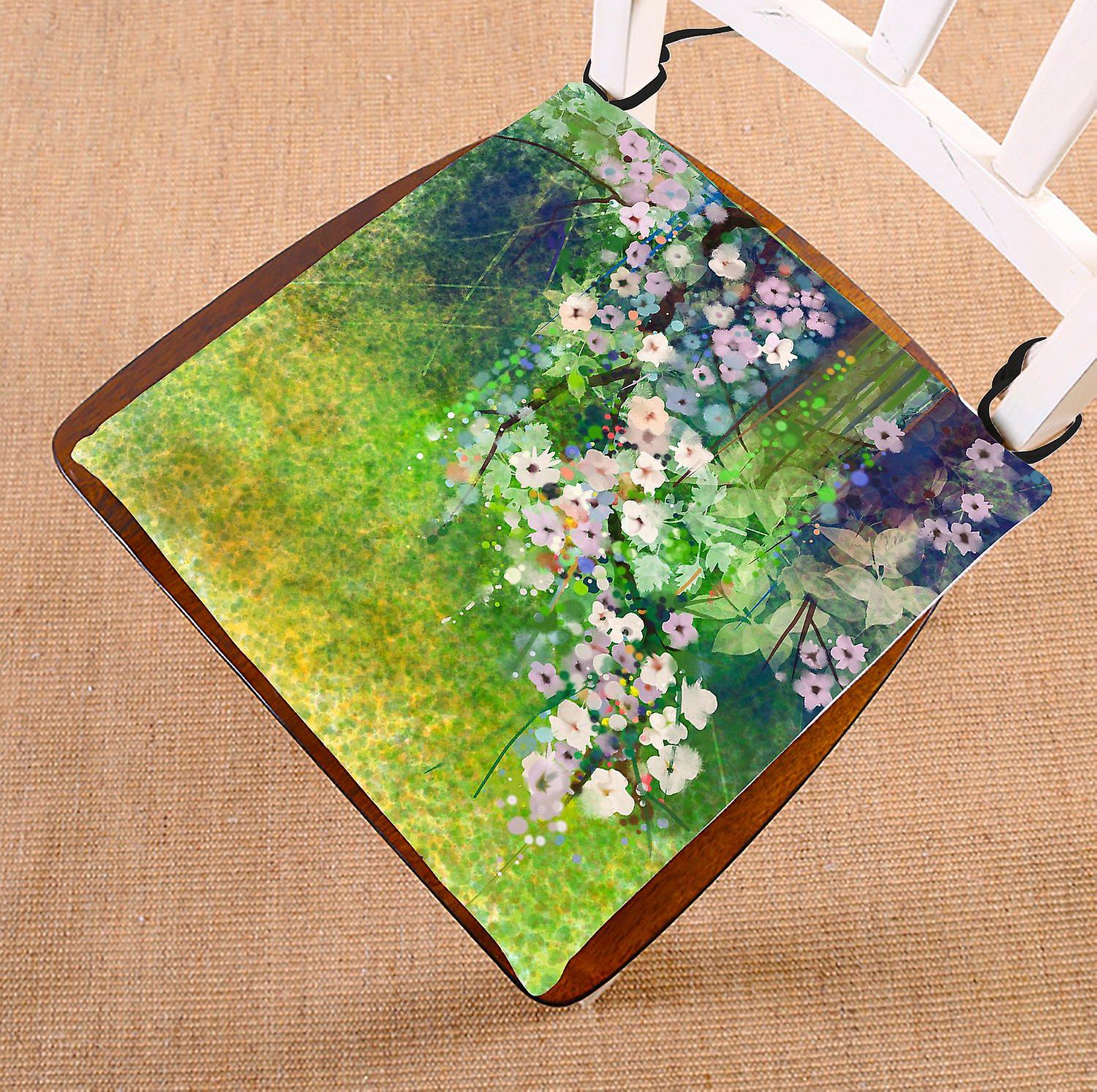 Abstract Floral Design Chair Pad， Watercolor Painting Flowers And Soft Green Leaves Seat Cushion Chair Cushion Floor Cushion 45x45 Cm