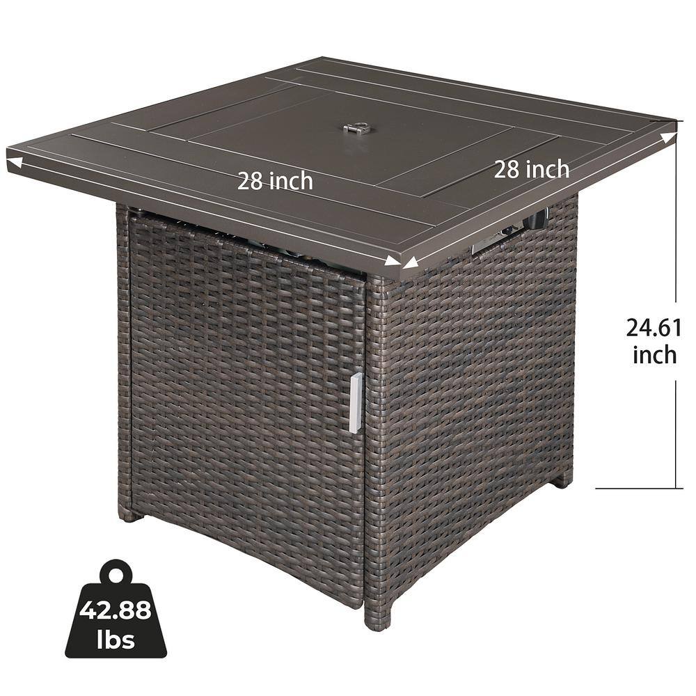 28 in. Square Wicker Outdoor Patio Propane Fire Pit Table with Lid ZQ-UPEBR