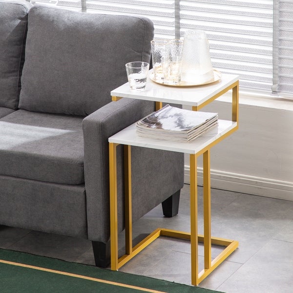 C-Type Side Table Double-Layer Gold Marble Sticker Modern Industrial End Table