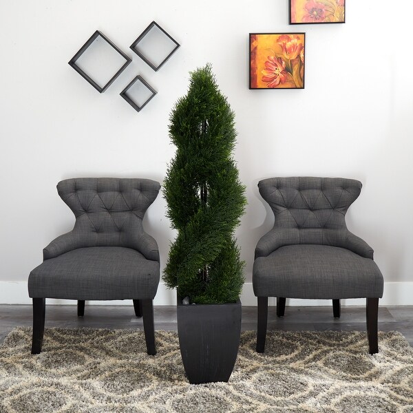 5' Double Pond Cypress Spiral Topiary Artificial Tree in Black Wash Planter UV Resistant (Indoor/Outdoor)