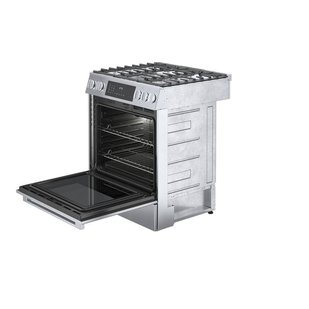 Bosch 800 Series 30 in. 5 Burner Slide-In Gas Range in Stainless Steel with 4.8 cu. Ft. True Convection and Self-Cleaning Oven HGI8056UC